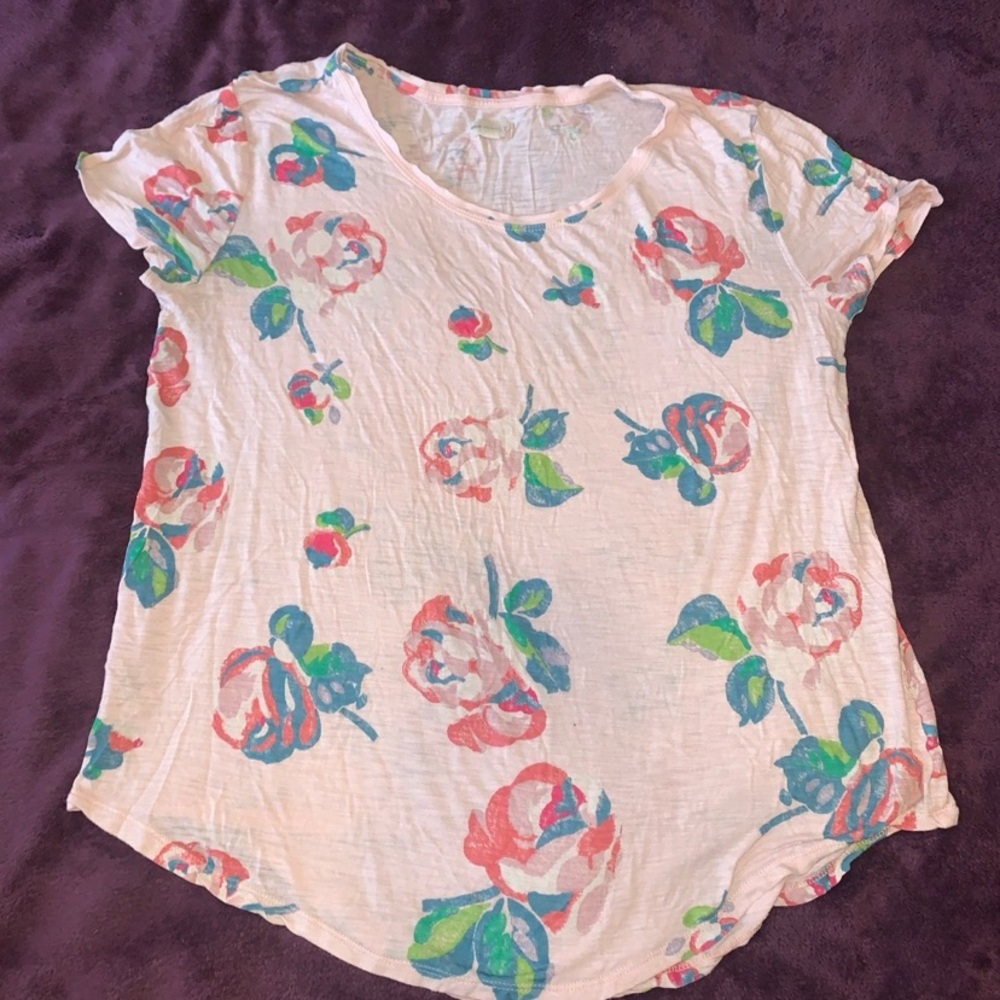 Aerie Floral Print Blouse - Pink, Green, Blue